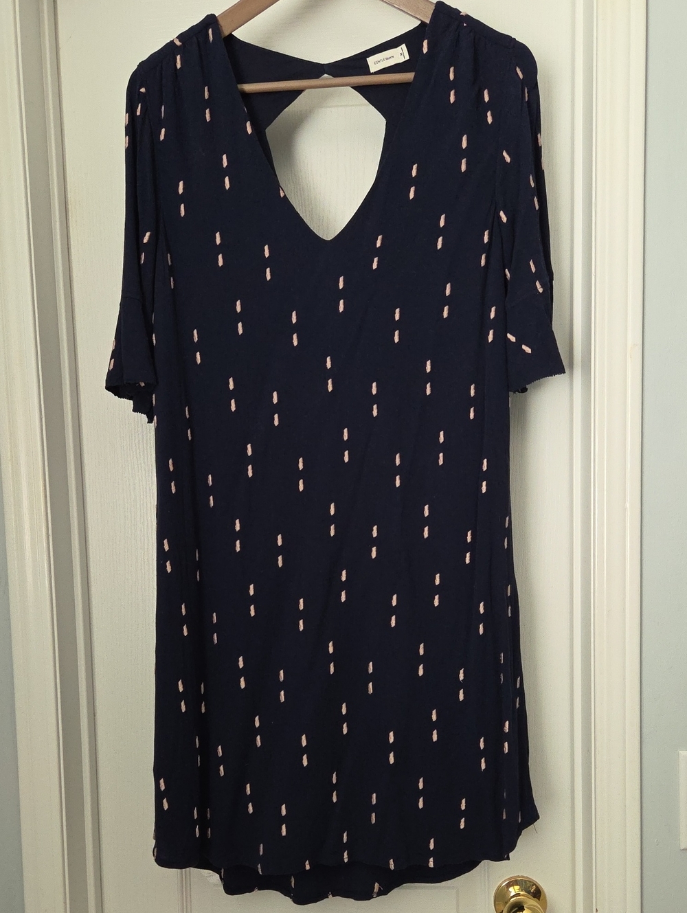 Gentle Fawn Navy Boho Dress w Pink Embroidered Sprinkles & Cut Out Back
